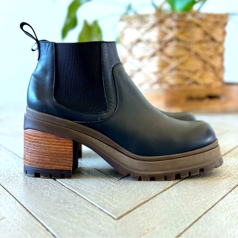 Black Leather Chunky Platform Ankle Booties